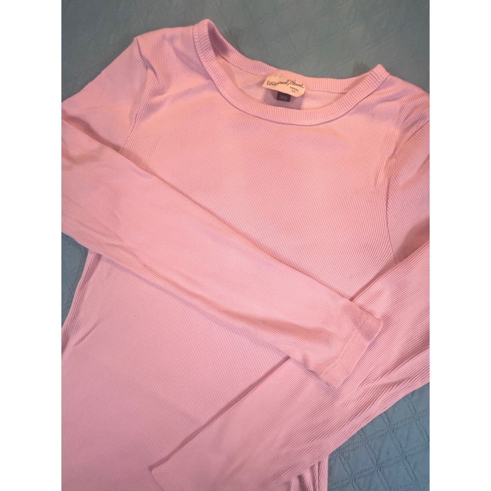 Universal Thread Pink Ribbed Long Sleeve Mini Dress Medium Crew Neck Casual